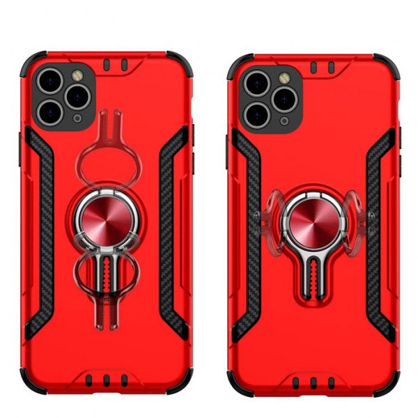 Wholesale Airvent Holder 360 Ring Stand Armor Case with Magnetic Metal Plate for iPhone 11 6.1 (Red)